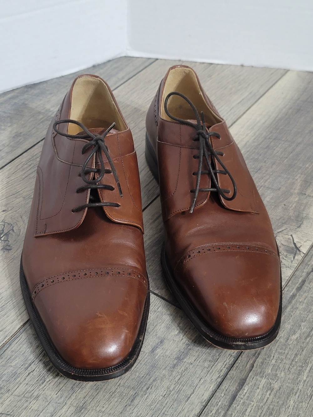 Stamati Mastroianni Handmade Men's Italian Oxblood Captoe Oxfords Derby Shoe 10M